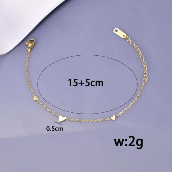 Wholesale 304 Stainless Steel Heart Shape Ion Plating (IP) 18K Real Gold Plated Cute Waterproof Non Tarnish Bracelets