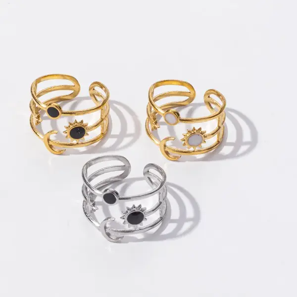 Ion Plating (IP) Real Gold Plated 18K Gold Geometric Sun Moon 304 Stainless Steel French Style Modern Style Waterproof Non Tarnish Open Rings