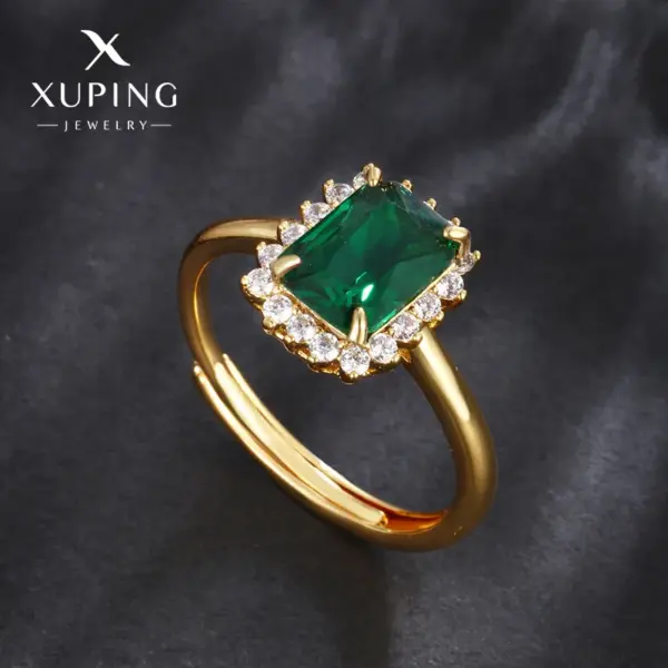 Wholesale Jewelry Elegant XUPING Square Copper Artificial Gemstones 18K Gold Plated Inlay Open Rings