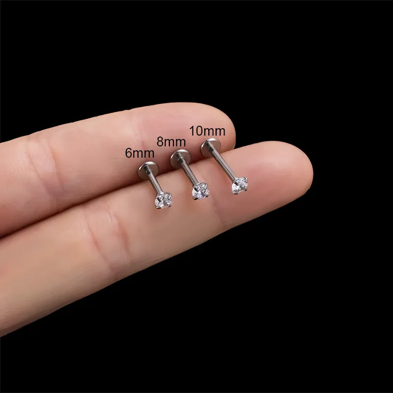 Wholesale 1 Piece Lip Rings Fashion Geometric Pure Titanium Inlaid Zircon