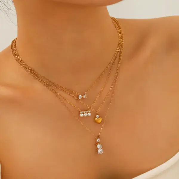 Wholesale Elegant Y-Shape Pearl Engraved Stainless Steel Necklace Multi-Layered Luxury Fashion Jewelry Pearl Agate Stone Pendant Necklace