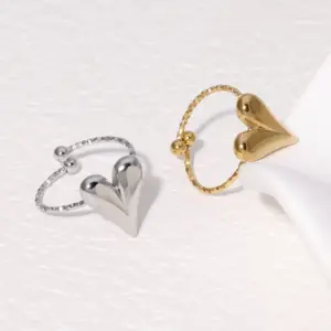 Wholesale PVD Coated Real Gold Plated 18K Gold Heart Shape 304 Stainless Steel Sweet Simple Style IG Style Waterproof Non Tarnish Open Rings