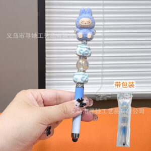 Stylus pen + 0.5mm pen tip / Blue Labubu - Gold Powder Beads