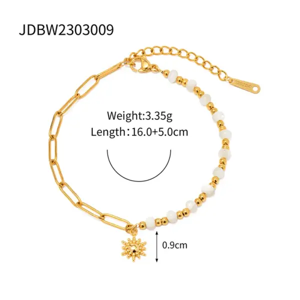 Wholesale 304 Stainless Steel Paper Clip Sun PVD Coated 18K Real Gold Plated Real Gold Plated IG Style Simple Style Waterproof Non Tarnish Beaded Gold Bracelets