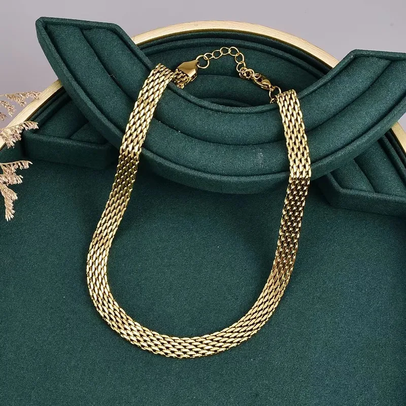 Wholesale PVD Coated Real Gold Plated 18K Gold Solid Color 304 Stainless Steel Vintage Style Waterproof Non Tarnish Bracelets Necklace