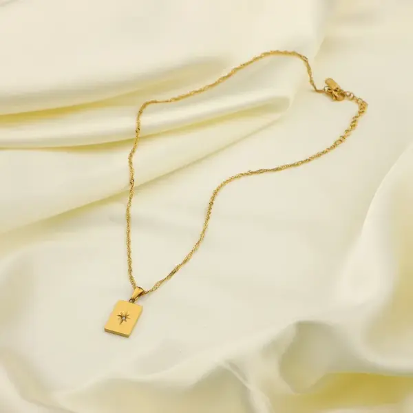 Wholesale Rectangular Sunlight Pendant 18k Gold Plated Stainless Steel Necklace