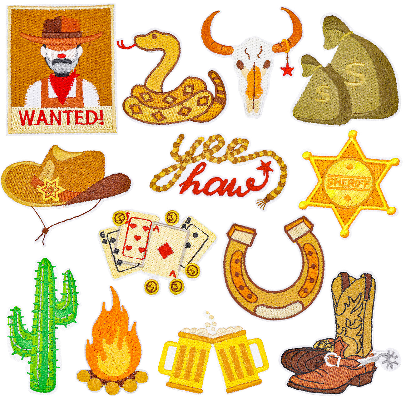 Wholesale New Cross-border Western Denim Sticker Yellow Garment Aessories Embroidery Sticker Computer Armband Embroidery Patch Sticker Seam-free