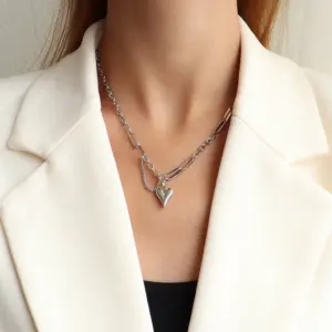 96163 Peach Heart Steel Necklace with Tassel 44 5cm