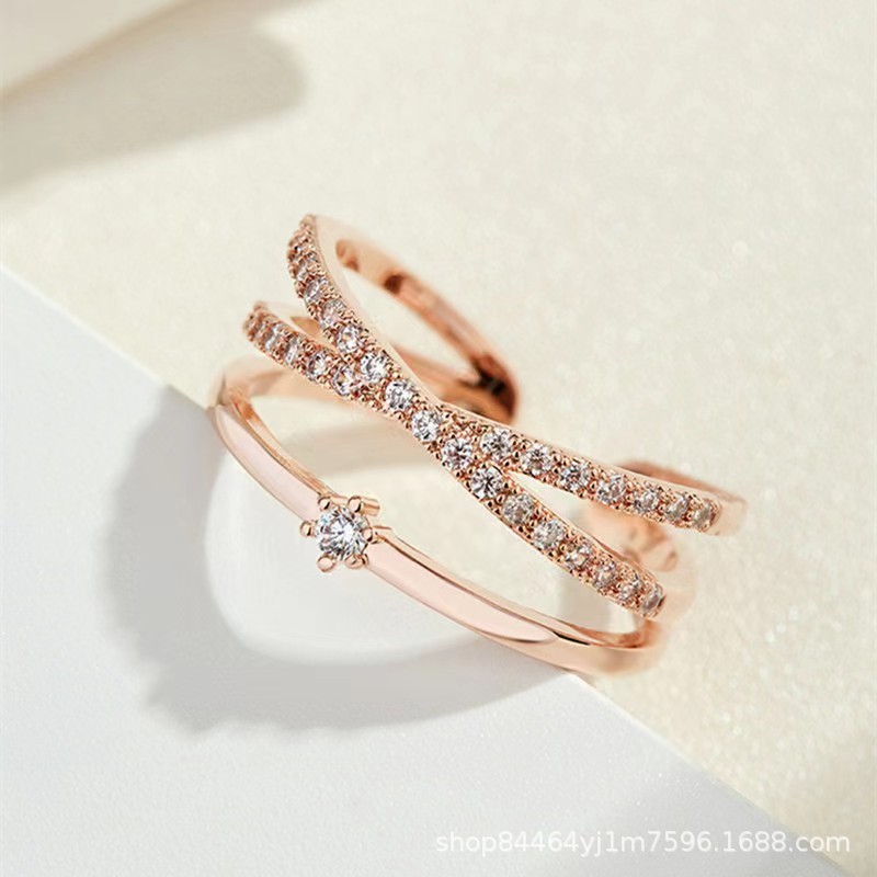 Wholesale Personalized niche female adjustable open fashion cross double layer zircon ring female Korean fashion index finger ring
