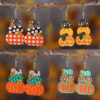 oly-06741931e4139e3ff72dafec86f740e2 Wholesale Cross-border New Thanksgiving Autumn Harvest Wave Plaid Pumpkin Flower Pendant Earrings Wooden Double-sided Earrings