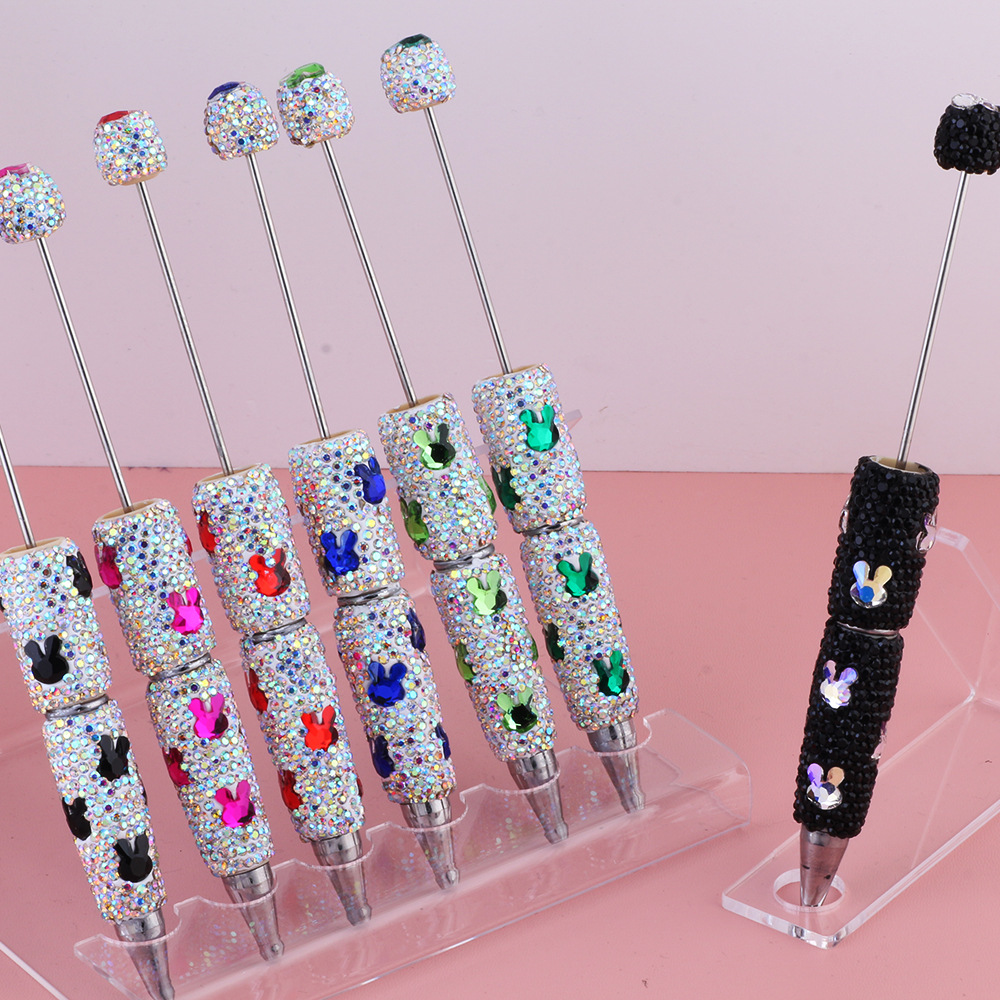 Wholesale Cross-border Live Hot Selling Colorful Cute Rabbit Zircon ill Pen Ceramic Mud Full Diamond Beaded Pen DIY Beaded Aessories