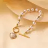Elegant Baroque Style Modern Style Geometric Heart Shape Imitation Pearl Titanium Steel Paperclip Chain Cable Chain Bracelets In Bulk