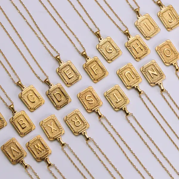 oly-067a9927992fa91d93e2ec7b55a2b007 Wholesale PVD Coated 18K Gold Plated Letter 304 Stainless Steel Simple Style Waterproof Non Tarnish 304 Stainless Steel Pendant Necklace