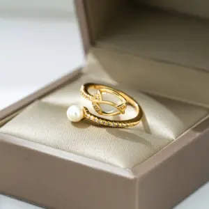18K Real Gold Color-Retaining Tulip Pink Cat's Eye Ring