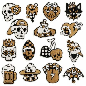 Wholesale Children's Funny Cloth Stickers Punk Style Badge Brown Series Skull Cartoon Ghost Computer Embroidery Hot Melt Adhesive Style