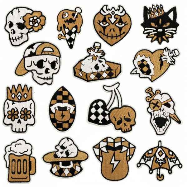 oly-06838f52df56cc8e18ac8af743412d65 Wholesale Children's Funny Cloth Stickers Punk Style Badge Brown Series Skull Cartoon Ghost Computer Embroidery Hot Melt Adhesive Style