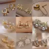 Wholesale Retro Flower Copper Inlay Zircon Drop Earrings Ear Studs 1 Pair