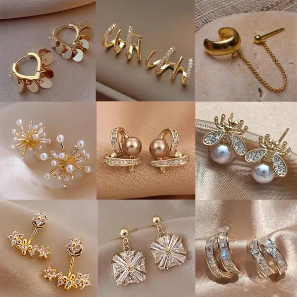 Wholesale Retro Flower Copper Inlay Zircon Drop Earrings Ear Studs 1 Pair