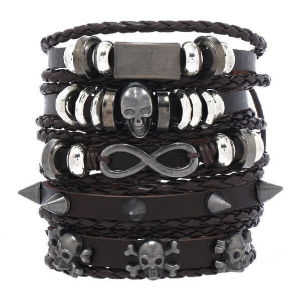 Wholesale Skull 8-shaped alloy five-piece leather bracelet