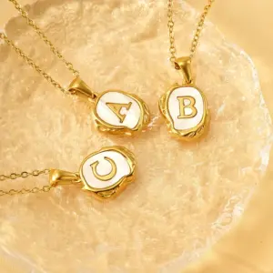 Wholesale Jewelry IG Style Letter Titanium Steel Shell 18K Gold Plated Inlay Pendant Necklace