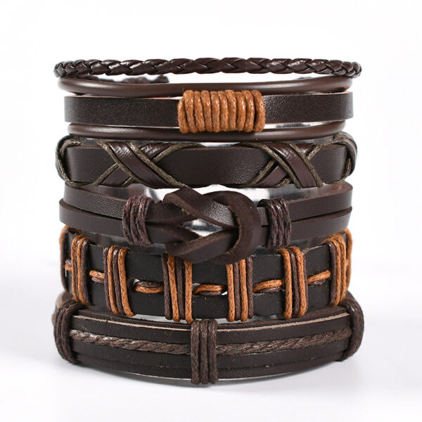 oly-069cd7523970640700f4415fa6ce373d Wholesale Men's Woven Leather Bracelets, Multi-Layered Set Skull Bracelets, Genuine Leather Bracelets