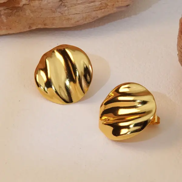 Wholesale 1 Pair French Style Round Plating 304 Stainless Steel Imitation Gold Electroplating Ear Studs
