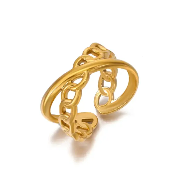 Wholesale PVD Coated 18K Gold Plated Asymmetrical 304 Stainless Steel Hip-Hop Waterproof Non Tarnish Open Rings