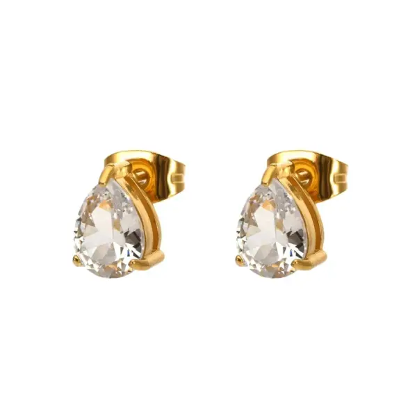 Wholesale Titanium Steel Non-Fading December Water Drop Claw-Shaped Diamond-Studded Earrings Zircon Water Drop Inlaid Elegant Polished Geometric Pattern Real Gold Plated