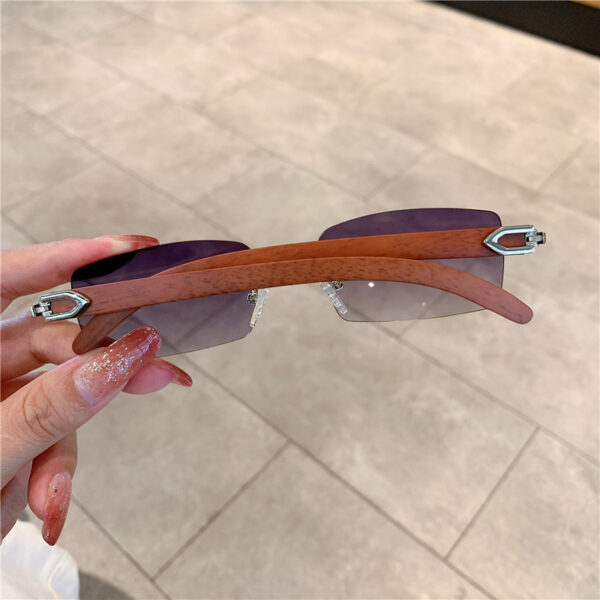 Wholesale Spot Wholesale Fashion Sunglasses European and American Cross-Border Men's and Women's Frameless Imitation Wood Grain Temples Sunglasses Sunglasses