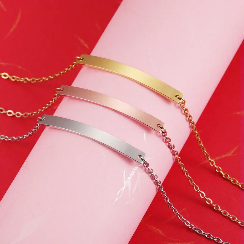 Wholesale 304 Stainless Steel Customization Laser Engraving Solid Color PVD Coated 18K Real Gold Plated Simple Style Waterproof Non Tarnish Bracelets