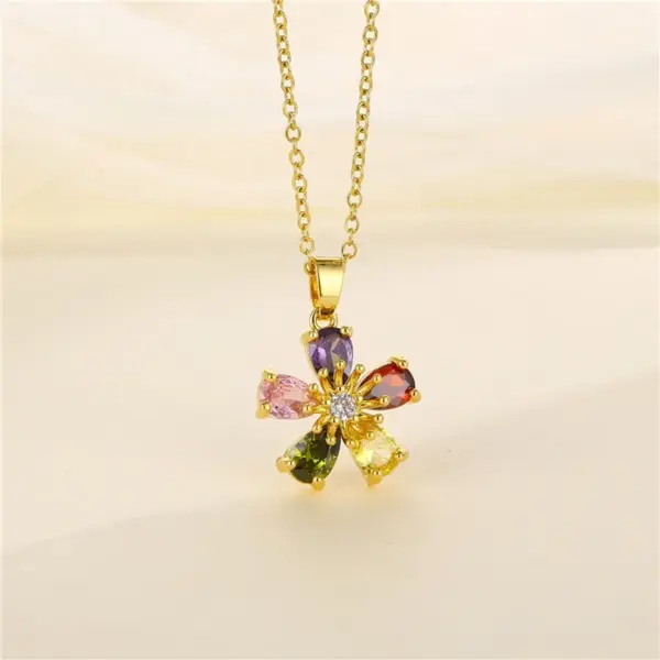 Wholesale Stainless Steel Titanium Steel 18K Gold Plated Fashion Plating Inlay Heart Shape Flower Bow Knot Zircon Pendant Necklace