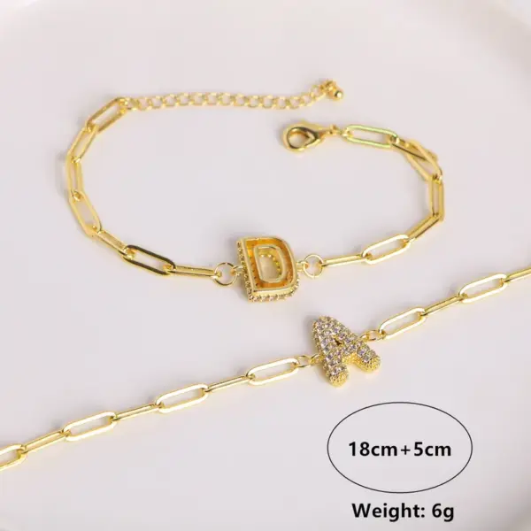 oly-06adefe1a07584c1d41206a34a92e5c1 Wholesale Jewelry Retro Letter Copper Zircon 18K Gold Plated Bracelets Paperclip Chain