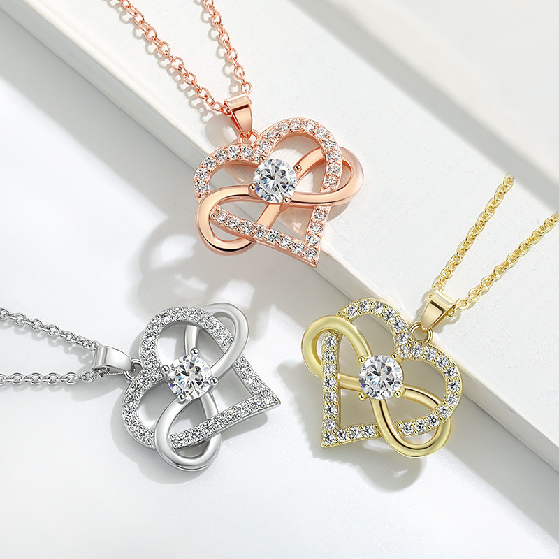 Wholesale Amazon cross-border new 8-word unlimited symbol heart-shaped pendant high-grade design zircon love necklace