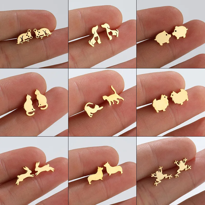 Wholesale PVD Coated 18K Gold Real Gold Plated Animal 304 Stainless Steel Fashion Waterproof Non Tarnish Ear Studs