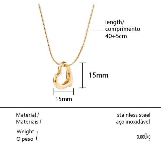 Wholesale Heart Shape 304 Stainless Steel Simple Style 304 Stainless Steel Pendant Necklace