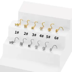 Wholesale 1 Piece Nose Rings & Studs Casual Hip-Hop Simple Style Alien Moon Heart Shape 316L Stainless Steel Waterproof Non Tarnish Surgical Steel Zircon PVD Coated 18K Gold Plated Nose Rings & Studs