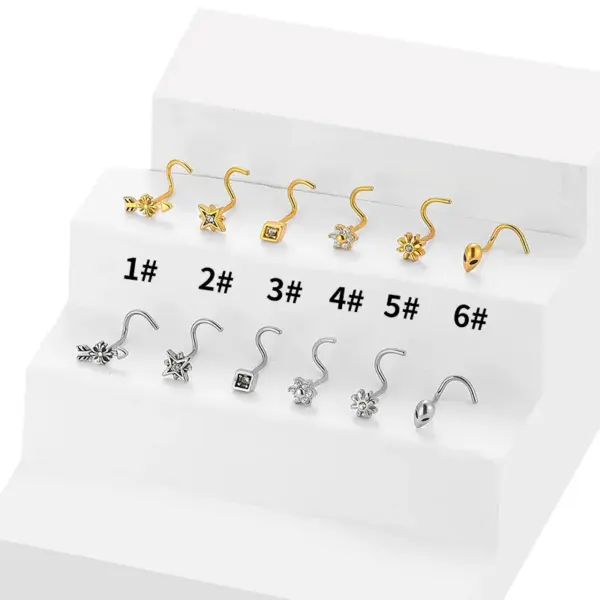 Wholesale 1 Piece Nose Rings & Studs Casual Hip-Hop Simple Style Alien Moon Heart Shape 316L Stainless Steel Waterproof Non Tarnish Surgical Steel Zircon PVD Coated 18K Gold Plated Nose Rings & Studs