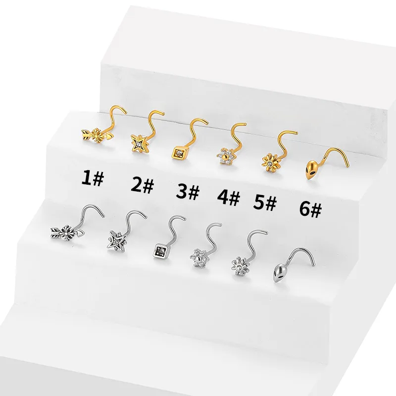 Wholesale 1 Piece Nose Rings & Studs Casual Hip-Hop Simple Style Alien Moon Heart Shape 316L Stainless Steel Waterproof Non Tarnish Surgical Steel