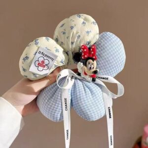 White ribbon-blue plaid mickey