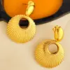 Wholesale PVD Coated Real Gold Plated 18K Gold Solid Color 304 Stainless Steel Elegant Retro Waterproof Non Tarnish Drop Earrings