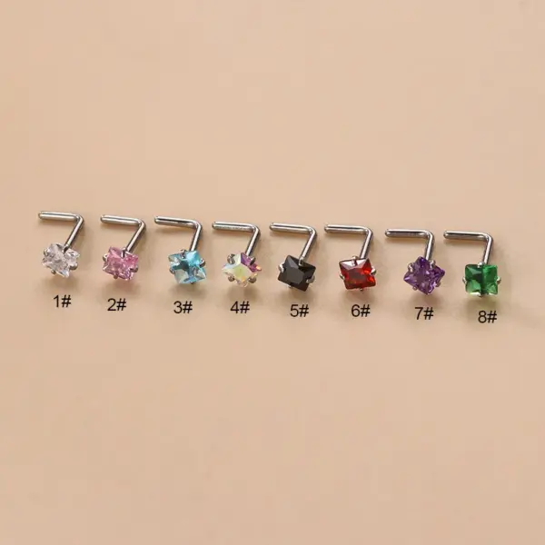 1 Piece 316L Stainless Steel Zircon Nose Rings & Studs Geometric Waterproof Non Tarnish Surgical Steel