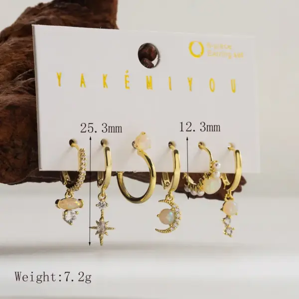 Wholesale Copper 14K Gold Plated Inlay Rainbow Moon Zircon Drop Earrings