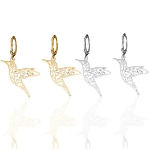 Wholesale PVD Coated Gold Plated Silver Plated Hummingbird 304 Stainless Steel French Style Simple Style Waterproof Non Tarnish Drop Earrings