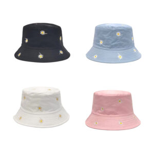Wholesale Japanese and Korean New Daisy Embroidered Fisherman Hat Women's Autum Outdoor Sun Protection Hat Couple Sunshade Double-Sided Basin Hat