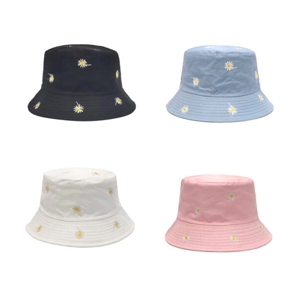 Wholesale Japanese and Korean New Daisy Embroidered Fisherman Hat Women's Autum Outdoor Sun Protection Hat Couple Sunshade Double-Sided Basin Hat