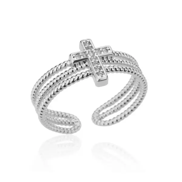 Wholesale Vintage Style Simple Style Cross Copper 18k Gold Plated Zircon Rings In Bulk