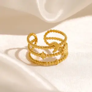Wholesale PVD Coated 18K Gold Plated Star 304 Stainless Steel Simple Style Waterproof Non Tarnish Rings