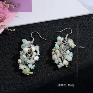 1 Pair Retro Printing Natural Stone Crystal Drop Earrings