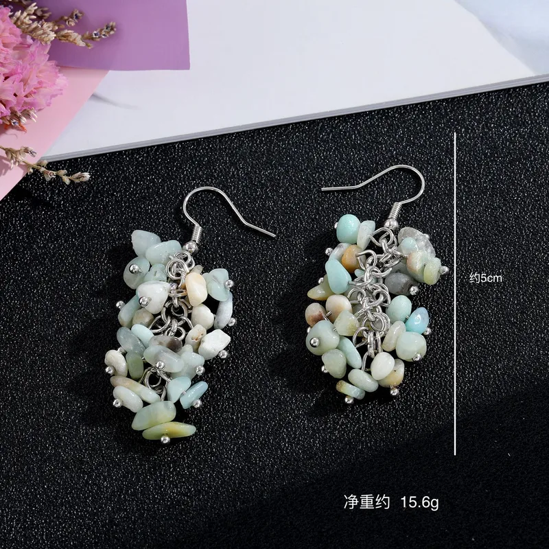 Wholesale 1 Pair Retro Printing Natural Stone Crystal op Earrings