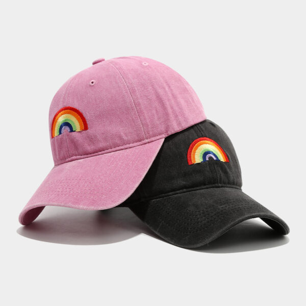 oly-06e59a1b6d6fc81cf1af423843b48f2b Wholesale Cross-Border E-Commerce Hot-Selling Rainbow Embroidered Soft-Top Peaked Cap for Men and Women Casual Retro Distressed Baseball Cap Trendy Sun Hat